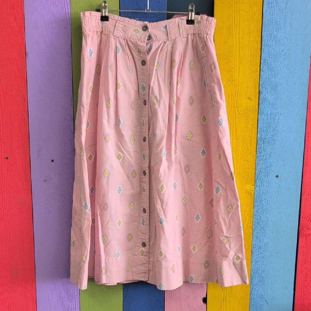 Counterparts Pink and Yellow A-Line Midi Skirt